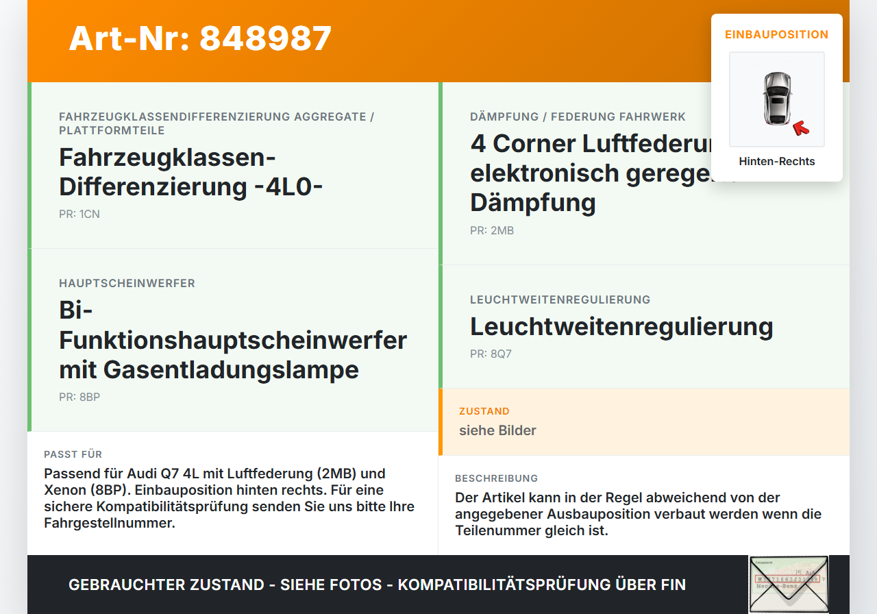 Audi Q7 4L 09-12 Sensor Niveausensor Höhenstandssensor Neigung Hinten Rechts Audi Q7 4L 09-12 15.09.2011 4E0907503C... Vorschau 3