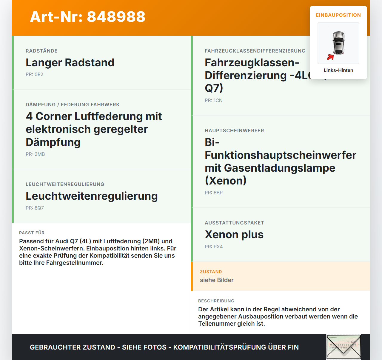 Audi Q7 4L 09-12 Xenon LWR Sensor Neigung Links Hinten Audi Q7 4L 09-12 15.09.2011 7L0616571D 16.1601-8070.2 gebraucht Vorschau 3