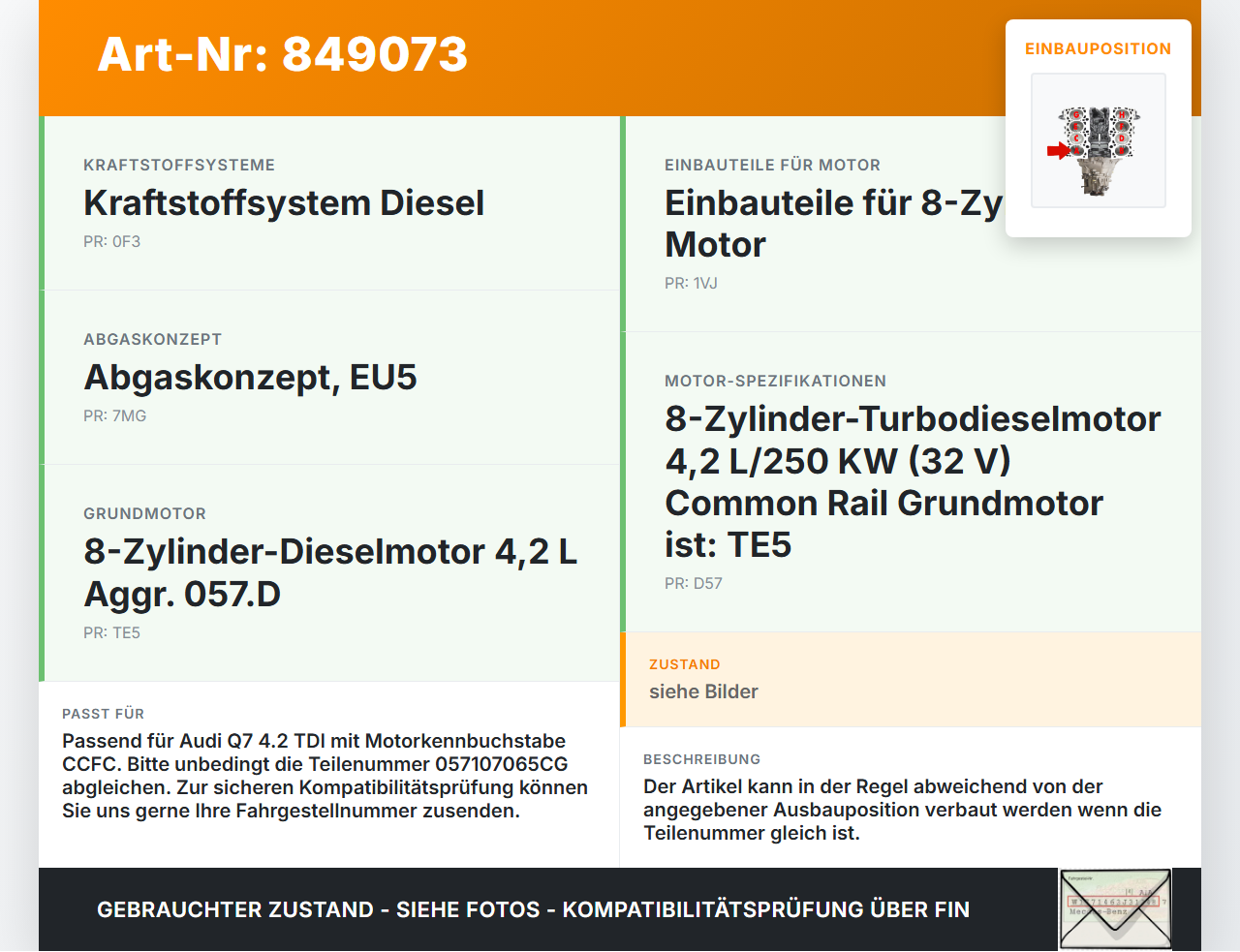 Audi Q7 4L 09-12 TDI 4,2 250KW CCFC Kolben mit Pleuel Pos A Audi Q7 4L 09-12 15.09.2011 057107065CG gebraucht Vorschau 3