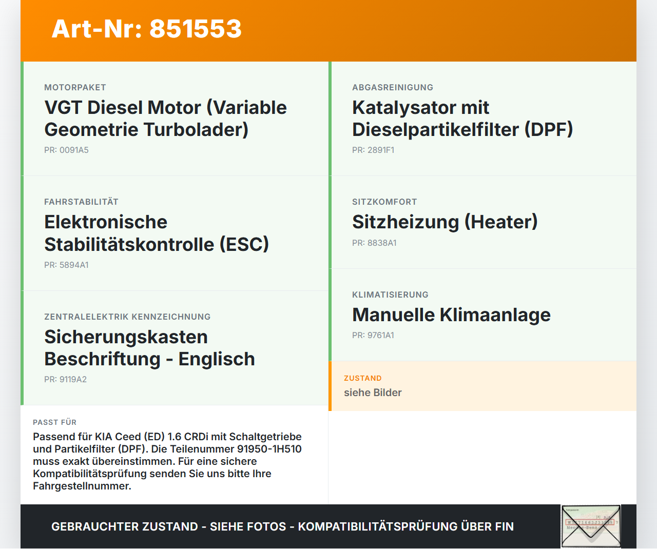 KIA Ceed 07-12 CRDI 1,6 85KW Sicherungs Zentralelektrik KIA Ceed 07-12 14.12.2007 91950-1H510 10-07B19-002 gebraucht Vorschau 3