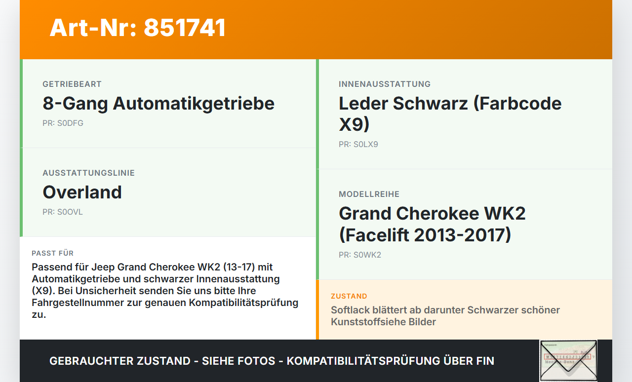 Jeep Grand Cherokee WK2 13-17 CRD 3,0 184KW Autom Schaltknauf für Schalthebel Gangschalter Jeep Grand Cherokee WK2... Vorschau 3