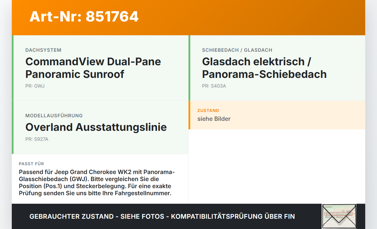 Jeep Grand Cherokee WK2 13-17 Schiebedachmotor Pos.1 Jeep Grand Cherokee WK2 13-17 08.03.2013 0000002173 gebraucht Vorschau 3