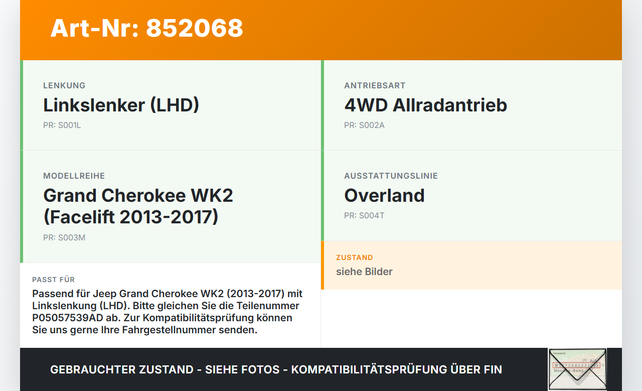Jeep Grand Cherokee WK2 13-17 Lenkungsteil Kreuzgelenk Jeep Grand Cherokee WK2 13-17 08.03.2013 P05057539AD gebraucht Vorschau 3
