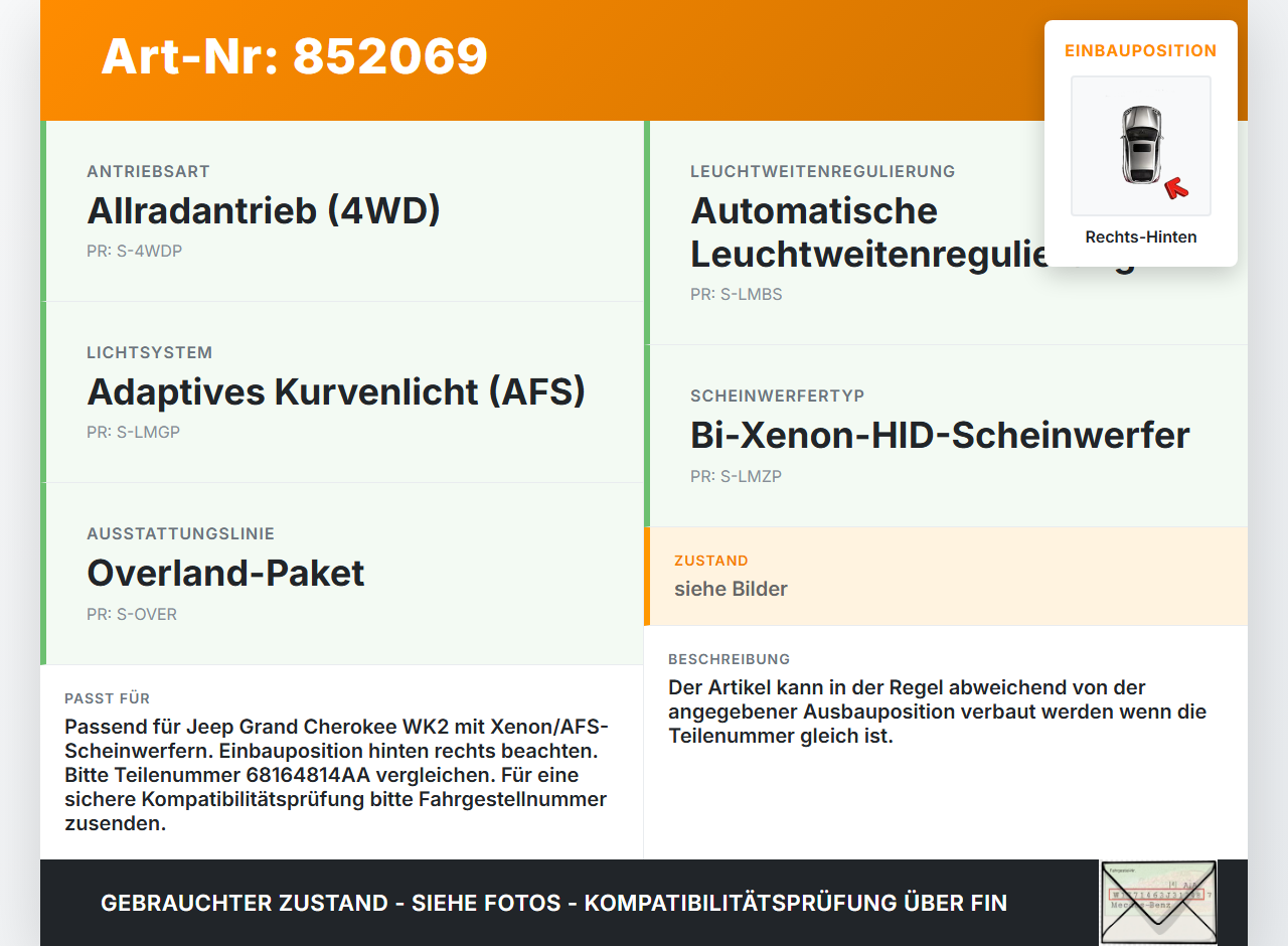 Jeep Grand Cherokee WK2 13-17 Xenon LWR Sensor Neigung Rechts Hinten Jeep Grand Cherokee WK2 13-17 08.03.2013... Vorschau 3