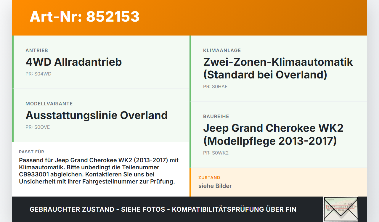Jeep Grand Cherokee WK2 13-17 Expansionsventil für Klima Jeep Grand Cherokee WK2 13-17 08.03.2013 CB933001 gebraucht Vorschau 3