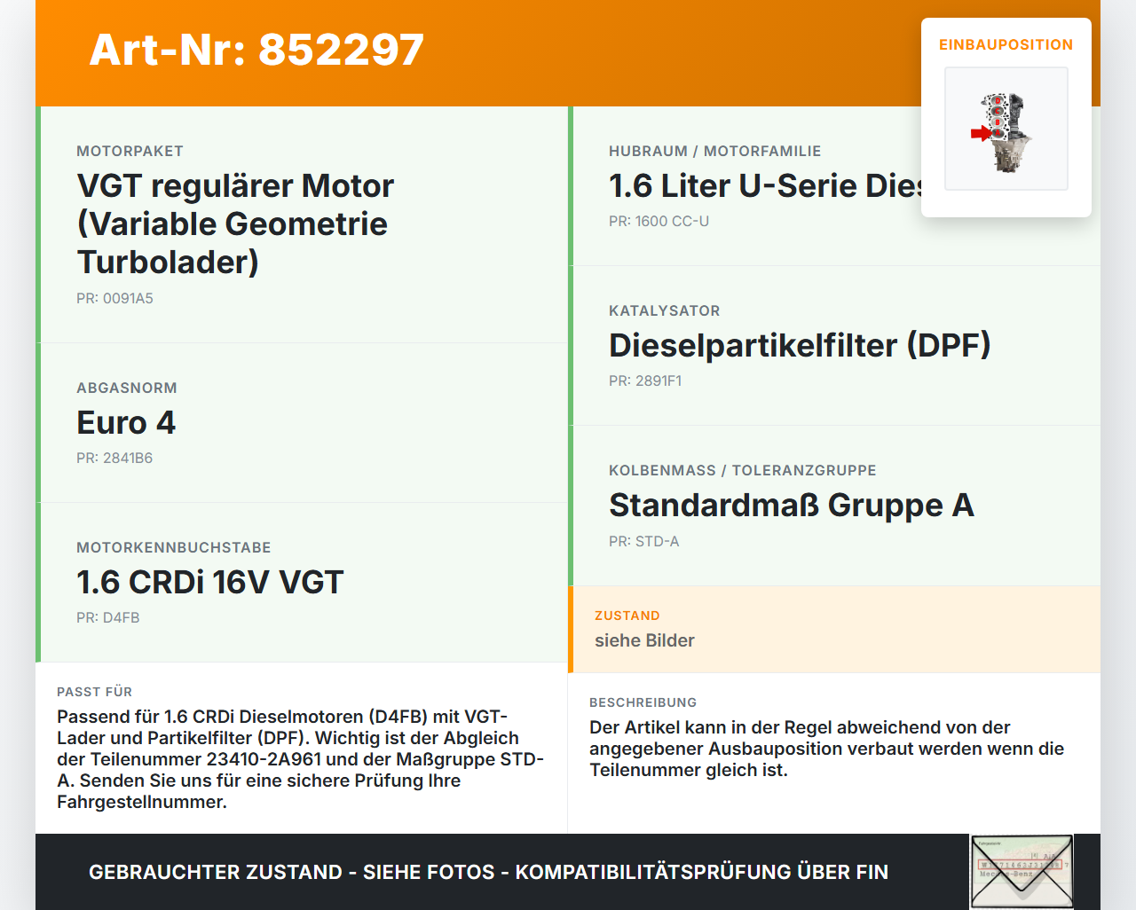 KIA Ceed 07-12 CRDI 1,6 85KW D4FB R73D Kolben mit Pleuel Pos A KIA Ceed 07-12 14.12.2007 23410-2A961 gebraucht Vorschau 3