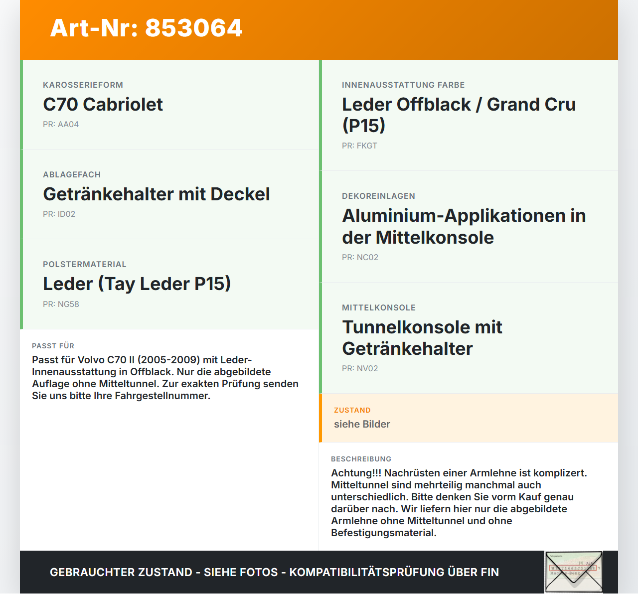 Volvo C70 II 542 05-09 Armlehne Mittelarmlehne Auflage Volvo C70 II 542 05-09 11.05.2006 gebraucht Vorschau 3