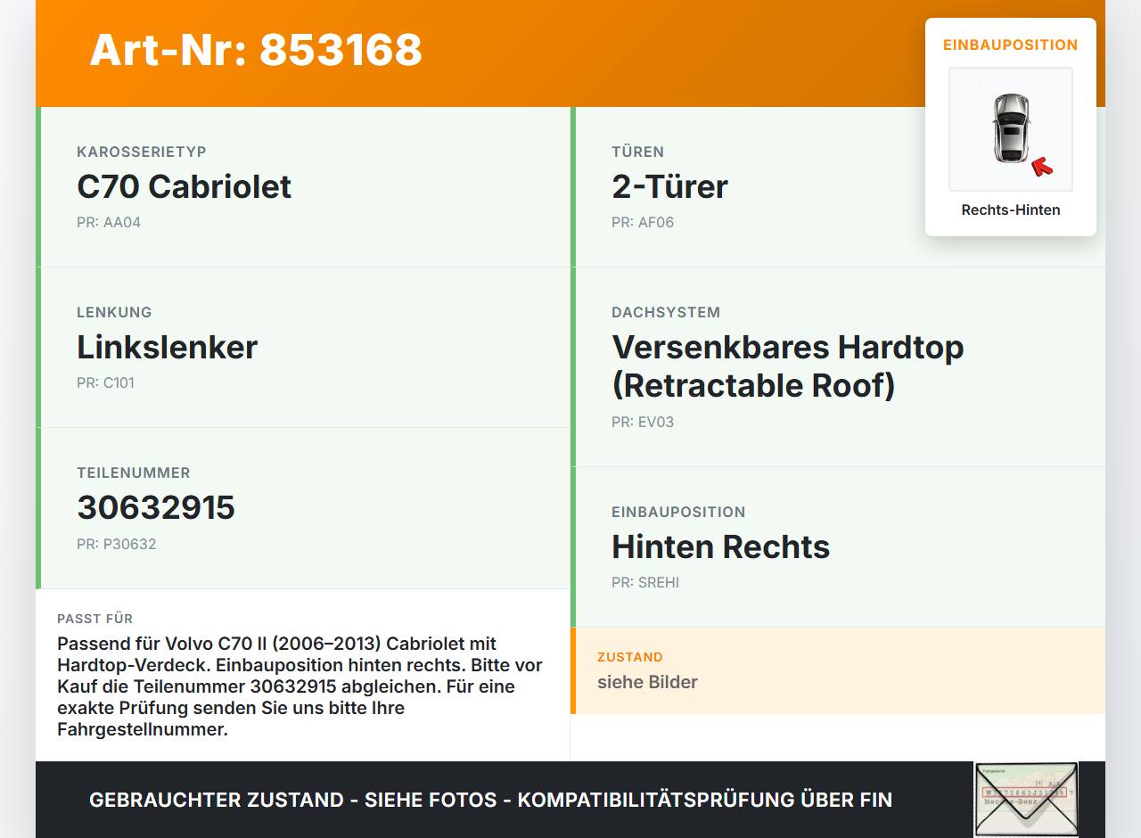 Volvo C70 II 542 05-09 Cabriolet Verriegelung für Verdeck Rechts Hinten Volvo C70 II 542 05-09 11.05.2006 30632915... Vorschau 3