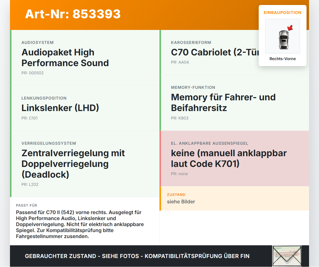 Volvo C70 II 542 05-09 Cabriolet Kabelbaum für Tür und Fensterheber Rechts Vorne Volvo C70 II 542 05-09 11.05.2006... Vorschau 3