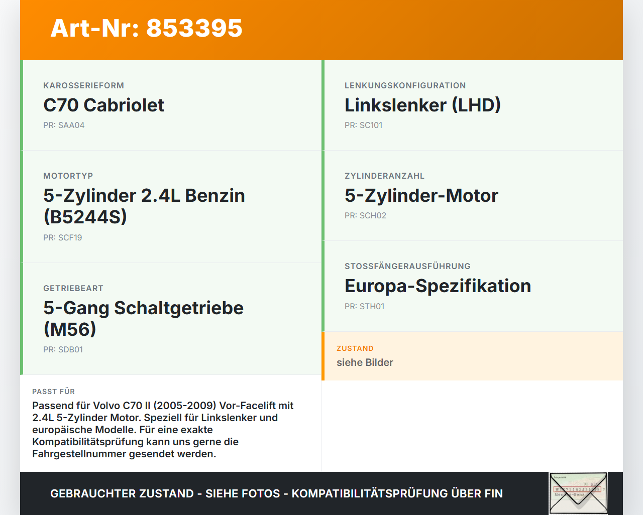 Volvo C70 II 542 05-09 Wasserabweiser Wasserleitblech für Schlossträger Volvo C70 II 542 05-09 11.05.2006 gebraucht Vorschau 3
