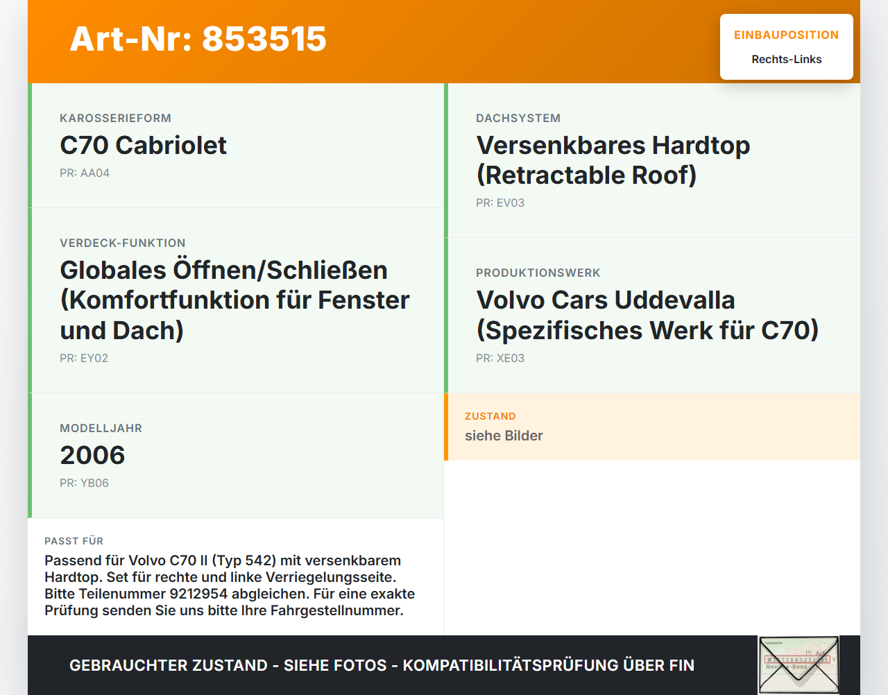 Volvo C70 II 542 05-09 Cabriolet Platten Verdeckverriegelung für Verdeck Rechts und Links Volvo C70 II 542 05-09... Vorschau 3