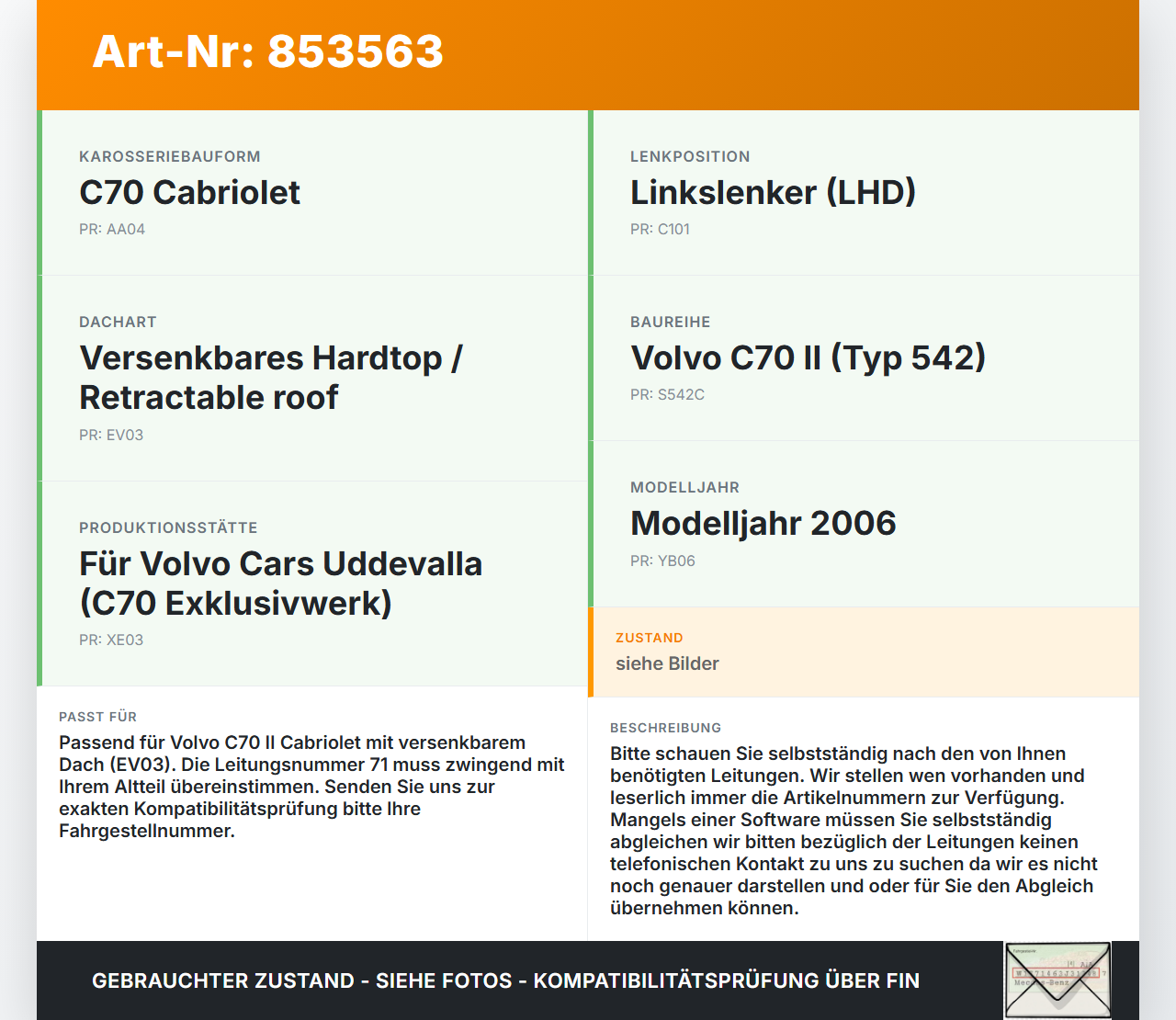 Volvo C70 II 542 05-09 Cabriolet Hydraulik Schlauch Leitung 71 für Verdeck Volvo C70 II 542 05-09 11.05.2006 gebraucht Vorschau 3