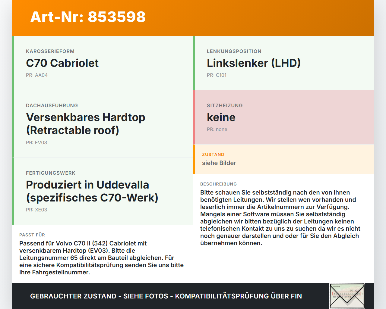 Volvo C70 II 542 05-09 Cabriolet Hydraulik Schlauch Leitung 65 für Verdeck Volvo C70 II 542 05-09 11.05.2006 gebraucht Vorschau 3