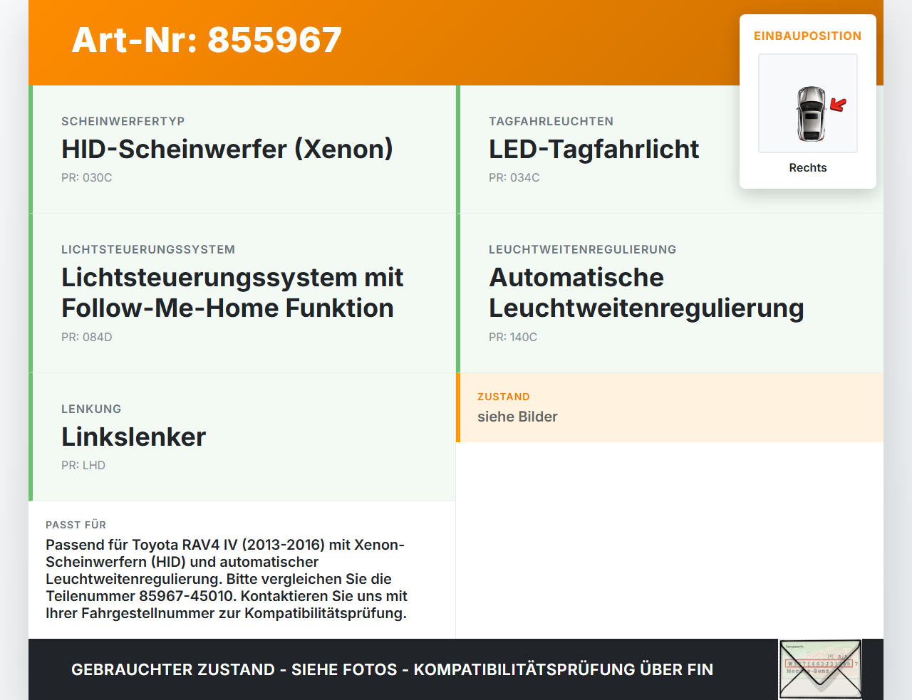 Toyota RAV4 IV 13-16 Xenon Vorschaltgerät für Scheinwerfer Rechts Toyota RAV4 IV 13-16 04.07.2014 8596745010... Vorschau 3