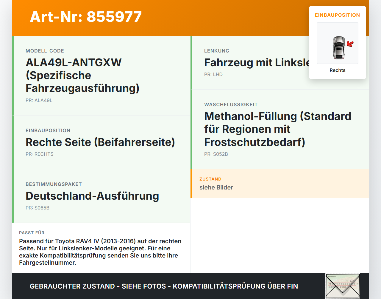 Toyota RAV4 IV 13-16 Waschdüse für Windschutzscheibe WS Rechts Toyota RAV4 IV 13-16 04.07.2014 gebraucht Vorschau 3