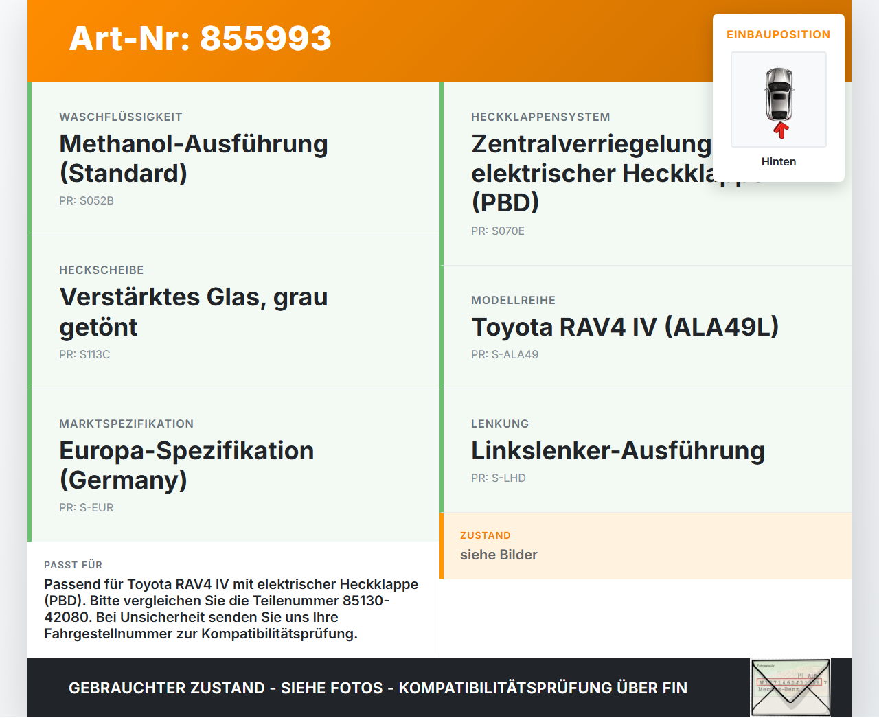 Toyota RAV4 IV 13-16 Wischermotor Hinten Heckwischermotor Toyota RAV4 IV 13-16 04.07.2014 8513042080 259600-2561... Vorschau 3