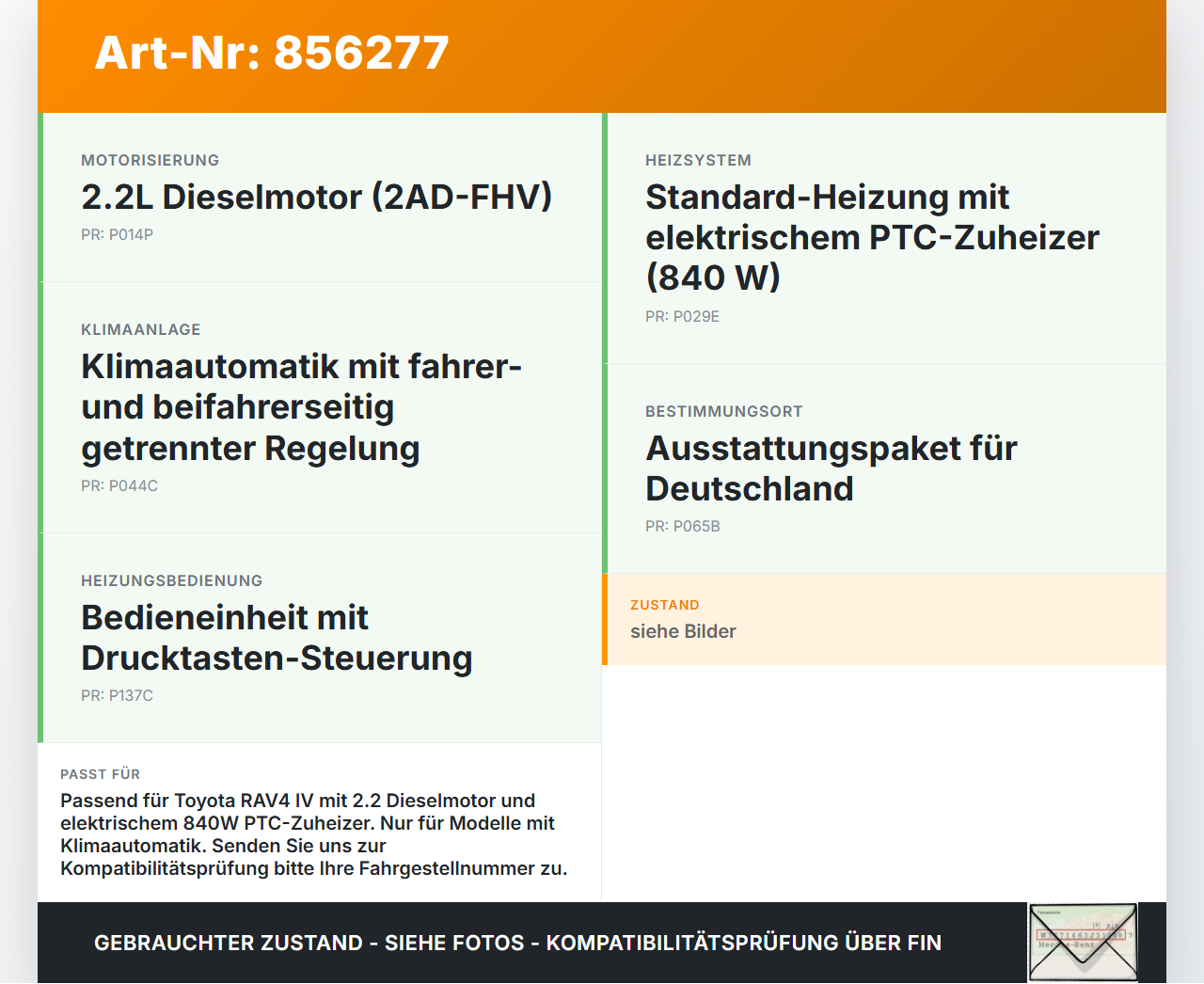 Toyota RAV4 IV 13-16 Zusatzheizung Zuheizer Heizelement Elektrisch Toyota RAV4 IV 13-16 04.07.2014 094800-0140 gebraucht Vorschau 3