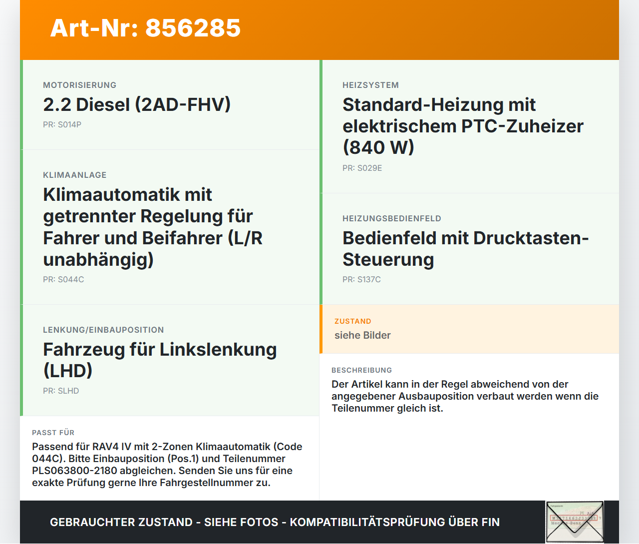 Toyota RAV4 IV 13-16 Luftklappenstellmotor Stellmotor Pos.1 Toyota RAV4 IV 13-16 04.07.2014 PLS063800-2180 gebraucht Vorschau 3
