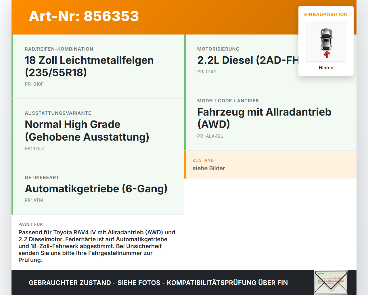 Toyota RAV4 IV 13-16 Beide Feder Federn Hinten Toyota RAV4 IV 13-16 04.07.2014 4823142360 gebraucht Vorschau 3