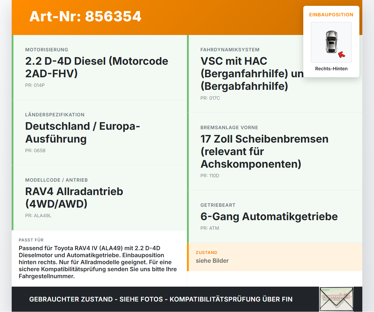 Toyota RAV4 IV 13-16  2.2 D-4D 110KW Antriebswelle Gelenkwelle Rechts Hinten Toyota RAV4 IV 13-16 04.07.2014... Vorschau 3