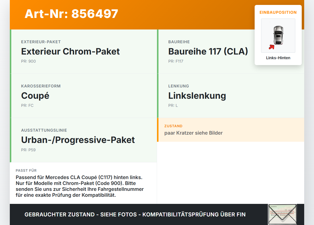Mercedes CLA 180 C117 13-19 Leiste für Tür Scheibendichtung Links Hinten Mercedes CLA 180 C117 13-19 15.12.2016... Vorschau 3