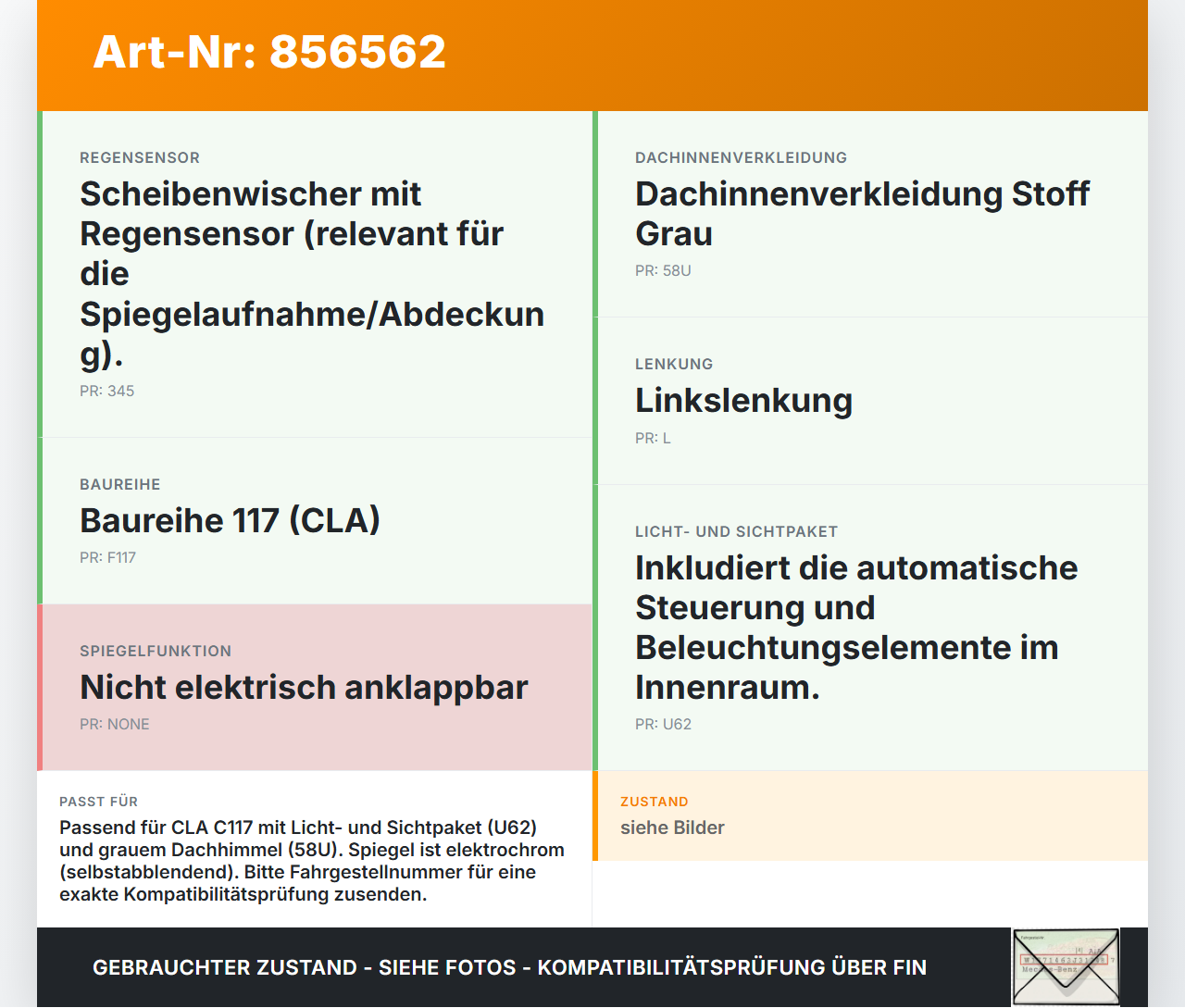 Mercedes CLA 180 C117 13-19 Innenspiegel Rückspiegel Spiegel Innen Elektrochrom Mercedes CLA 180 C117 13-19... Vorschau 3