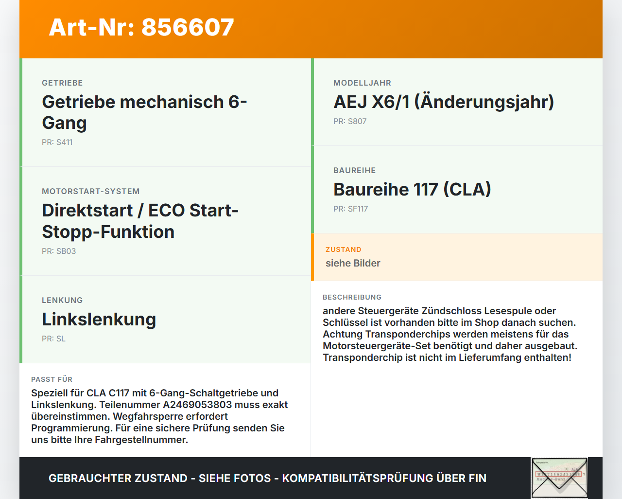 Mercedes CLA 180 C117 13-19 Zündschloss Schlüssel Mercedes CLA 180 C117 13-19 15.12.2016 A2469053803 10134760-02... Vorschau 3
