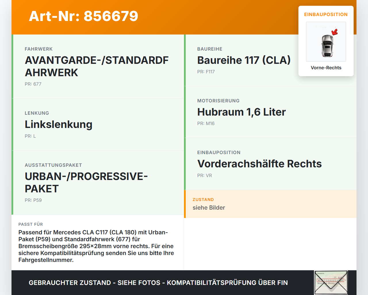 Mercedes CLA 180 C117 13-19 1,6 90KW Bremssattel Bremszange Vorne Rechts 295x28 Mercedes CLA 180 C117 13-19... Vorschau 3