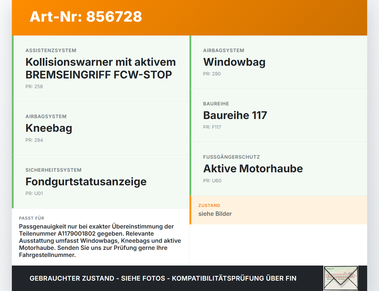 Mercedes CLA 180 C117 13-19 Airbag Steuergerät Airbagsteuergerät Mercedes CLA 180 C117 13-19 15.12.2016 A1179001802... Vorschau 3