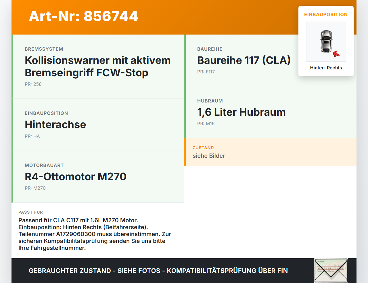 Mercedes CLA 180 C117 13-19 1,6 90KW Stellmotor Parkbremse Bremssattel Hinten Rechts Mercedes CLA 180 C117 13-19... Vorschau 3