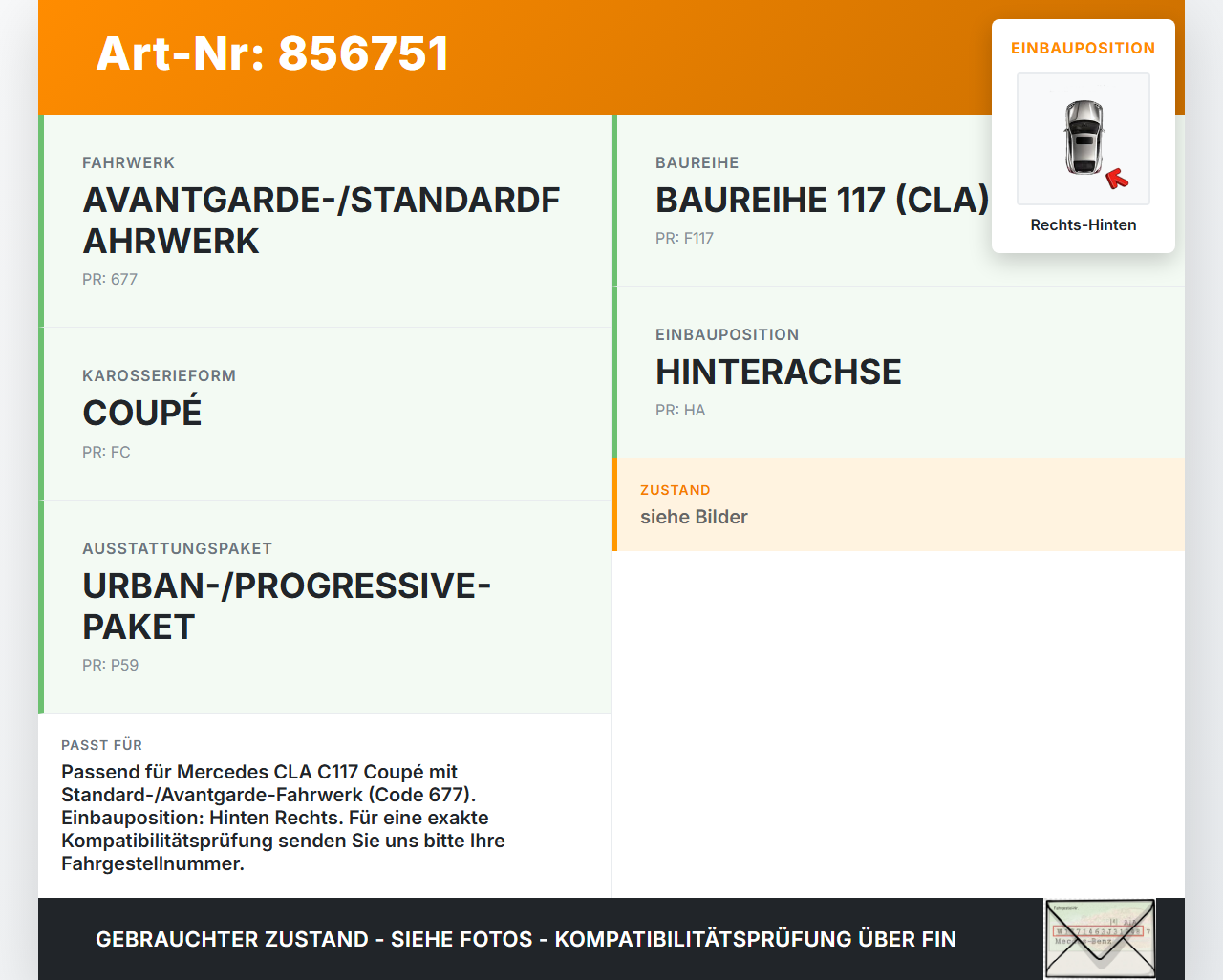 Mercedes CLA 180 C117 13-19 Coupe Querlenker Rechts Hinten Mercedes CLA 180 C117 13-19 15.12.2016 A2463330200 gebraucht Vorschau 3
