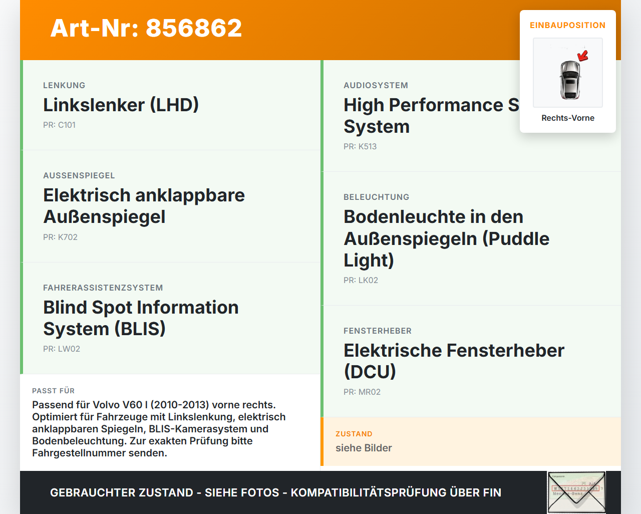 Volvo V60 I D3 10-13 Kombi Kabelbaum für Tür und Fensterheber Rechts Vorne Volvo V60 I D3 10-13 01.10.2010 31275431... Vorschau 3