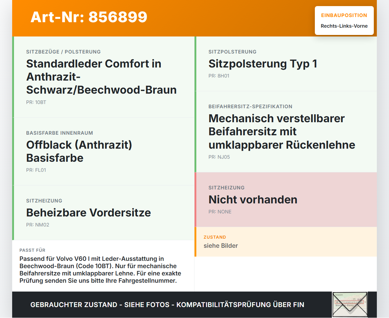 Volvo V60 I D3 10-13 Kombi Kopfstütze für Beifahrer Sitz Rechts oder Links Vorne Volvo V60 I D3 10-13 01.10.2010... Vorschau 3