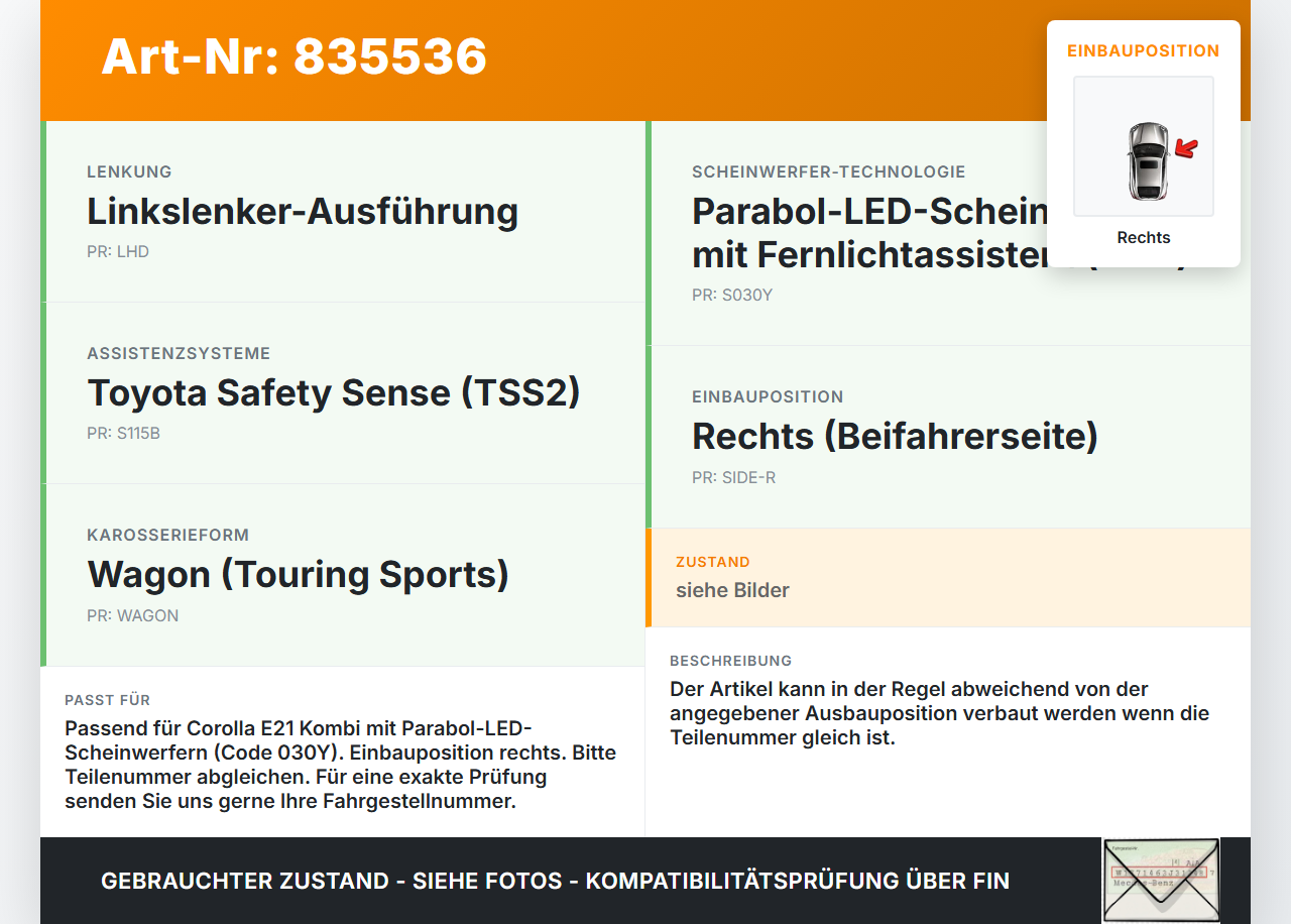 Toyota Corolla E21 19-23 Stellmotor für Scheinwerfer LWR Rechts Toyota Corolla E21 19-23 01.01.2019 gebraucht Vorschau 3