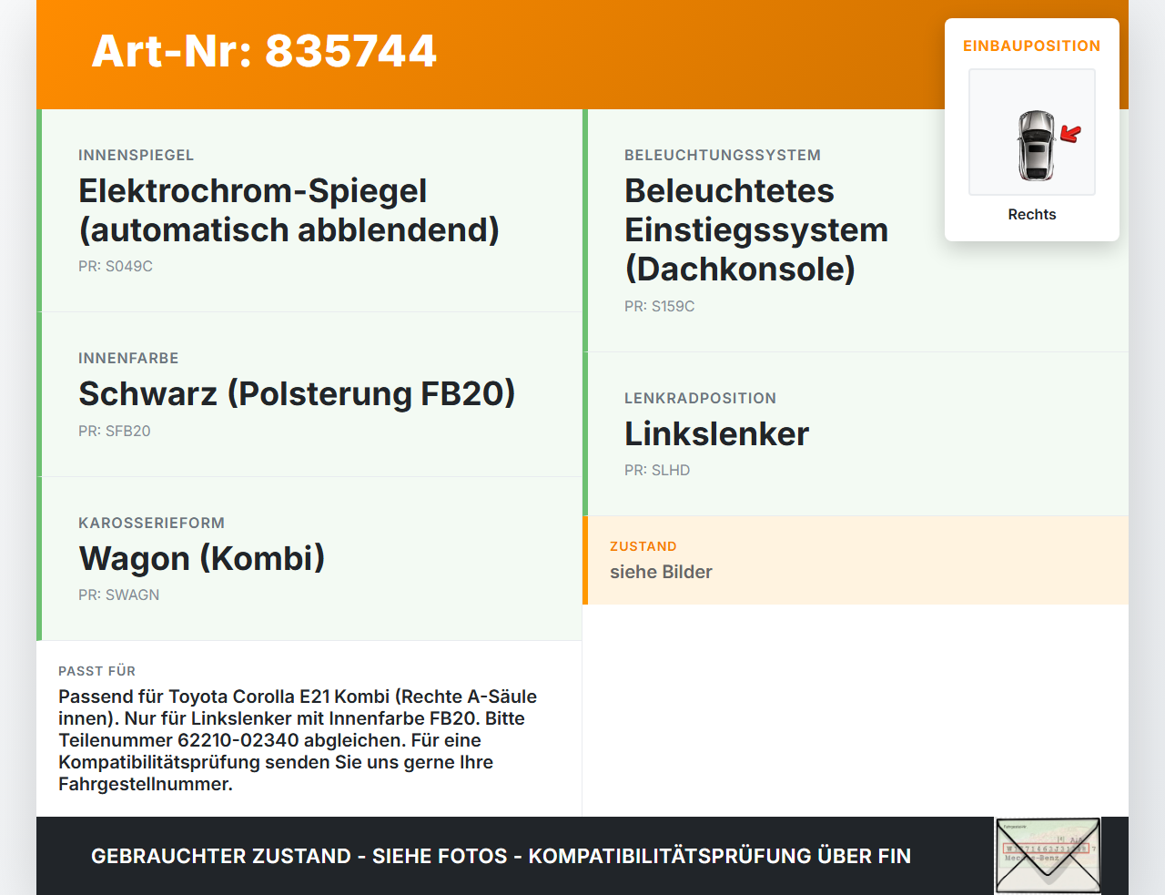 Toyota Corolla E21 19-23 Kombi Verkleidung für A-Säule Rechts Innen 040 Toyota Corolla E21 19-23 01.01.2019... Vorschau 3