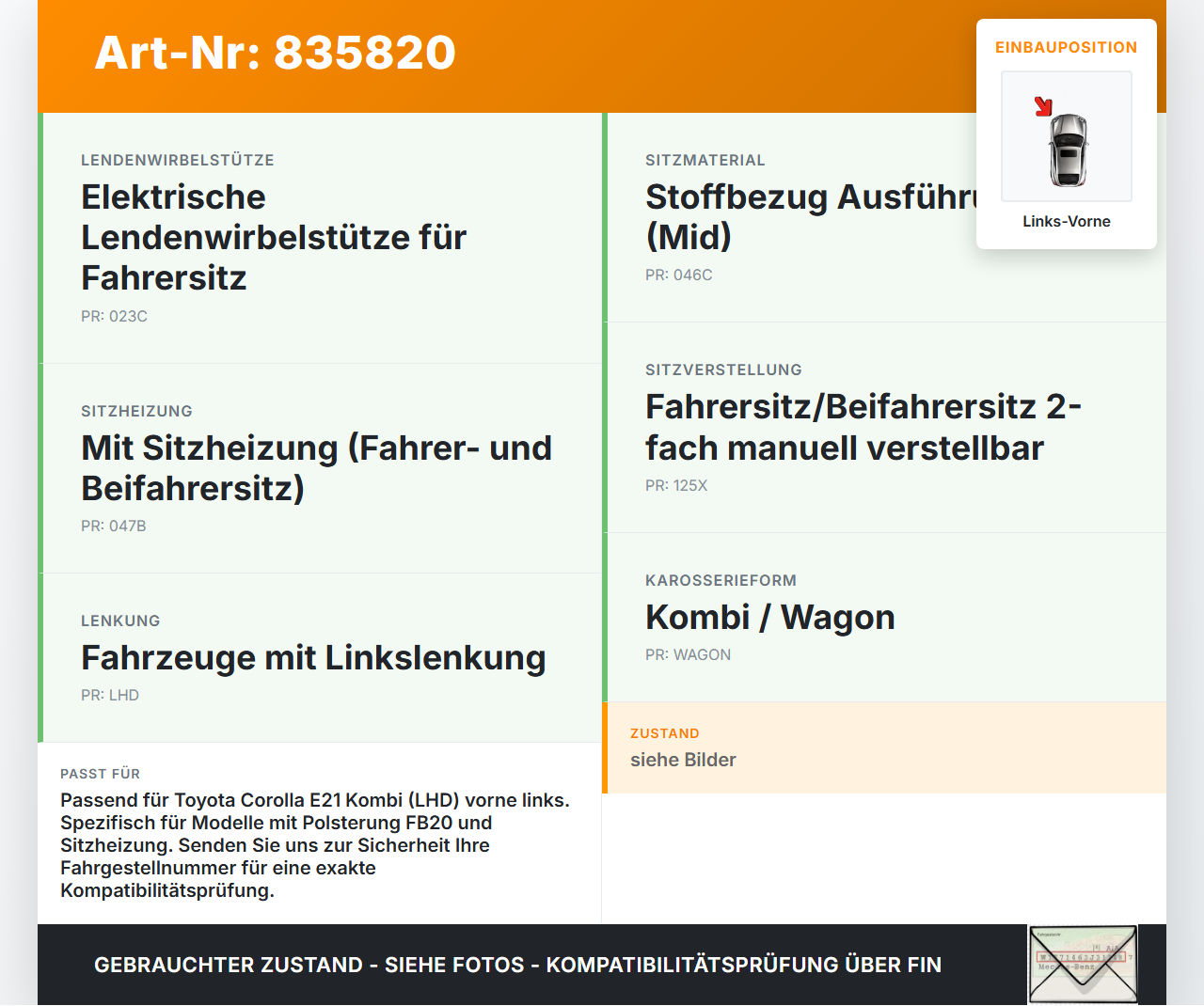 Toyota Corolla E21 19-23 Kombi Gurtschloss Links Vorne Toyota Corolla E21 19-23 01.01.2019 gebraucht Vorschau 3