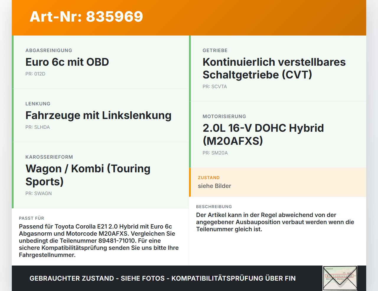Toyota Corolla E21 19-23 Hybrid 2,0 Hybrid 135KW Differenzdrucksensor Toyota Corolla E21 19-23 01.01.2019... Vorschau 3