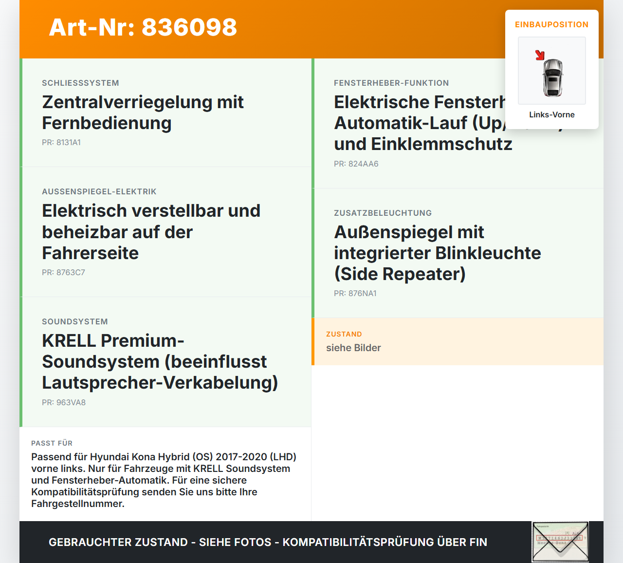Hyundai Kona Hybr I OS 17-20 Kabelbaum Tür und Fensterheber Links Vorne Hyundai Kona Hybr I OS 17-20 26.06.2020... Vorschau 3
