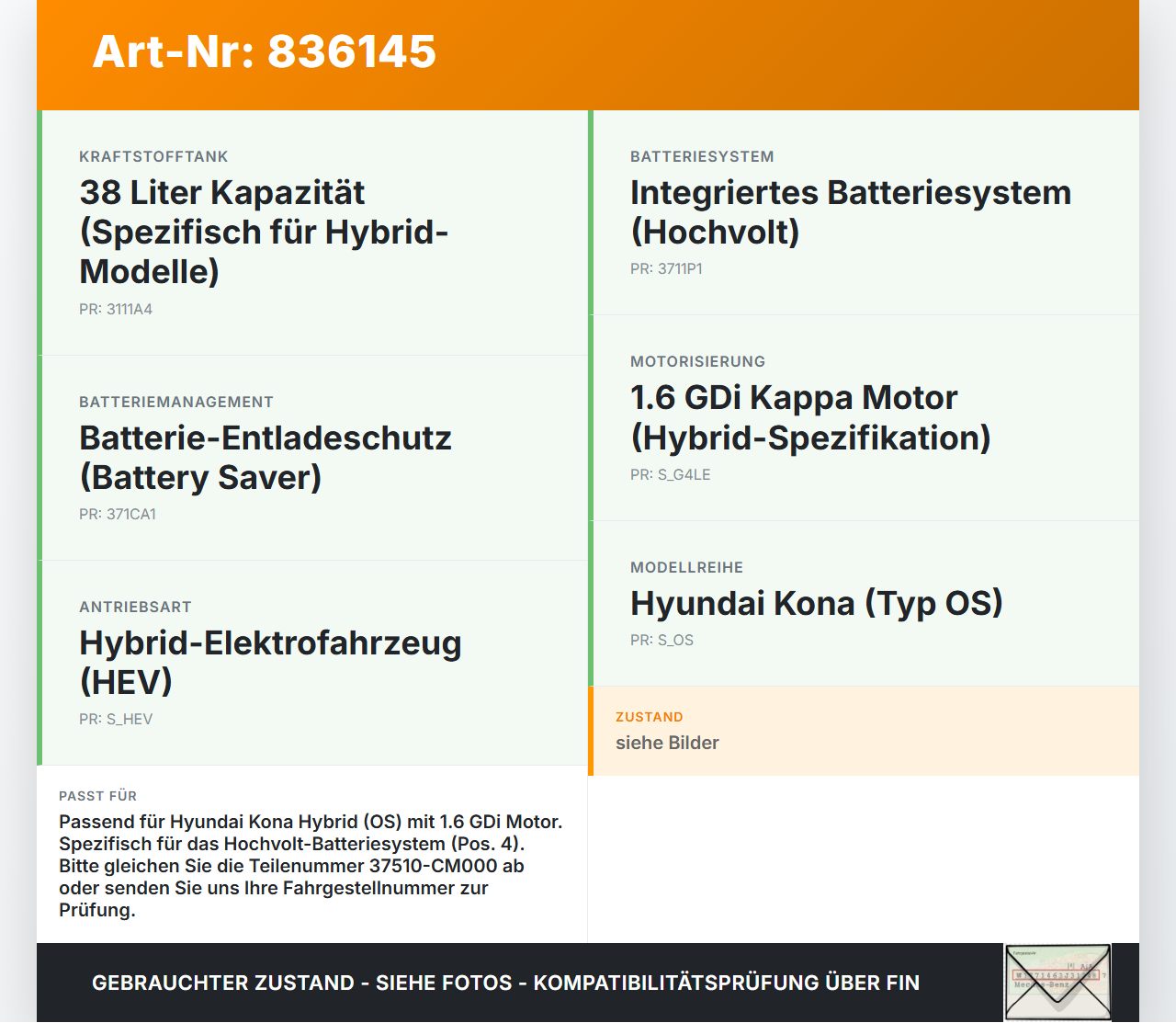 Hyundai Kona Hybr I OS 17-20 Hybrid GDi 1,6 77KW Brücke für Hochvolt- Batterie Akku Pos.4 Hyundai Kona Hybr I OS... Vorschau 3