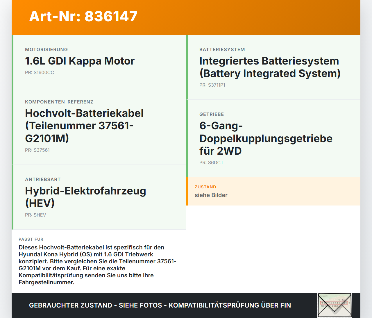 Hyundai Kona Hybr I OS 17-20 Kabel für Hochvolt- Batterie Akku Hyundai Kona Hybr I OS 17-20 26.06.2020 37561-G2101M... Vorschau 3