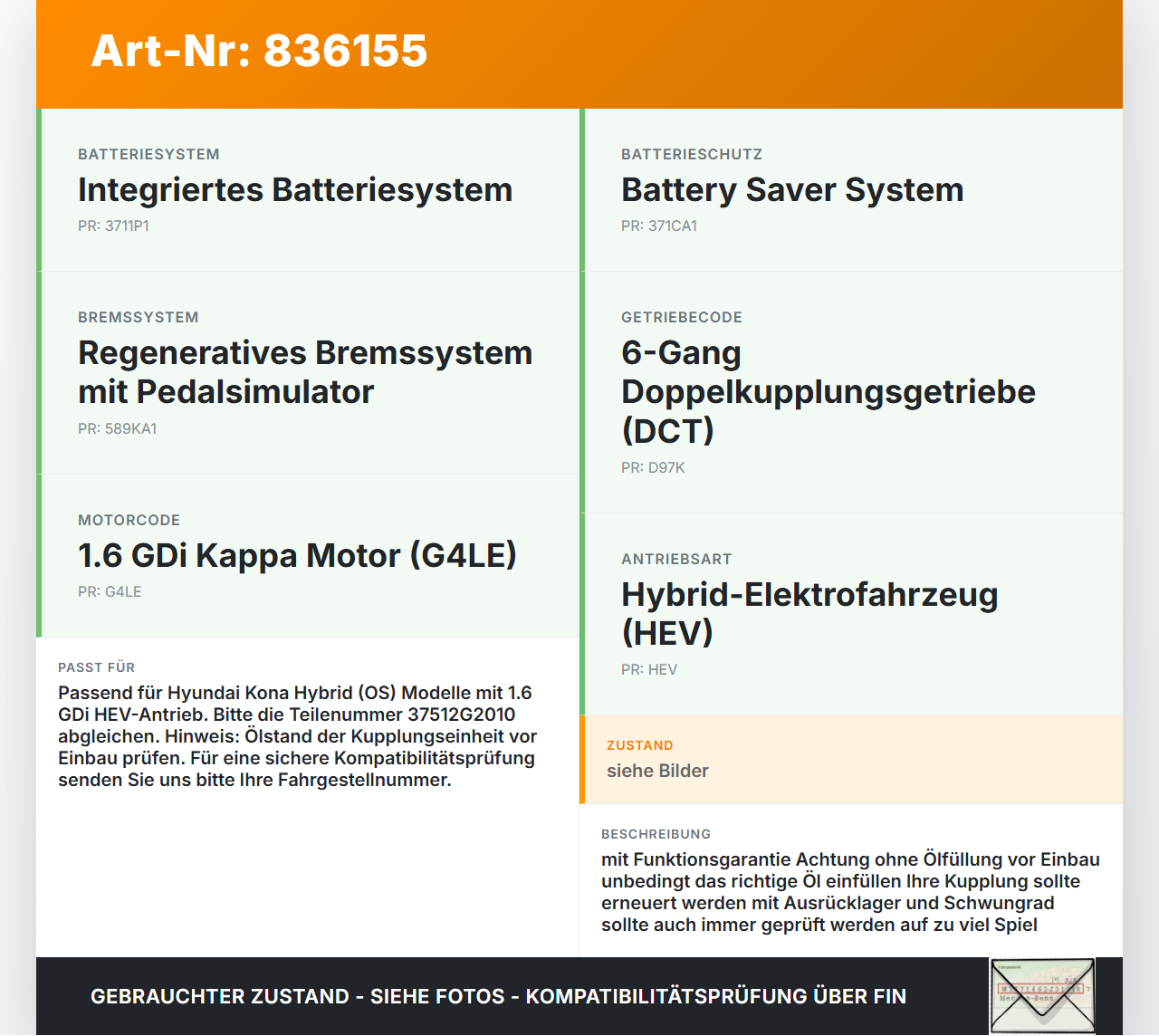 Hyundai Kona Hybr I OS 17-20 Hybrid GDi 1,6 77KW Hybridbatterie Pack Pos.3 Batterie Akku 58,50V Hyundai Kona Hybr I... Vorschau 3