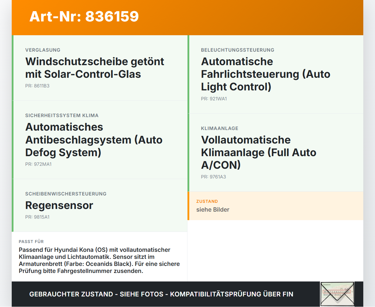 Hyundai Kona Hybr I OS 17-20 Sensor Sonnensensor Solarsensor Hyundai Kona Hybr I OS 17-20 26.06.2020 97253H5300... Vorschau 3