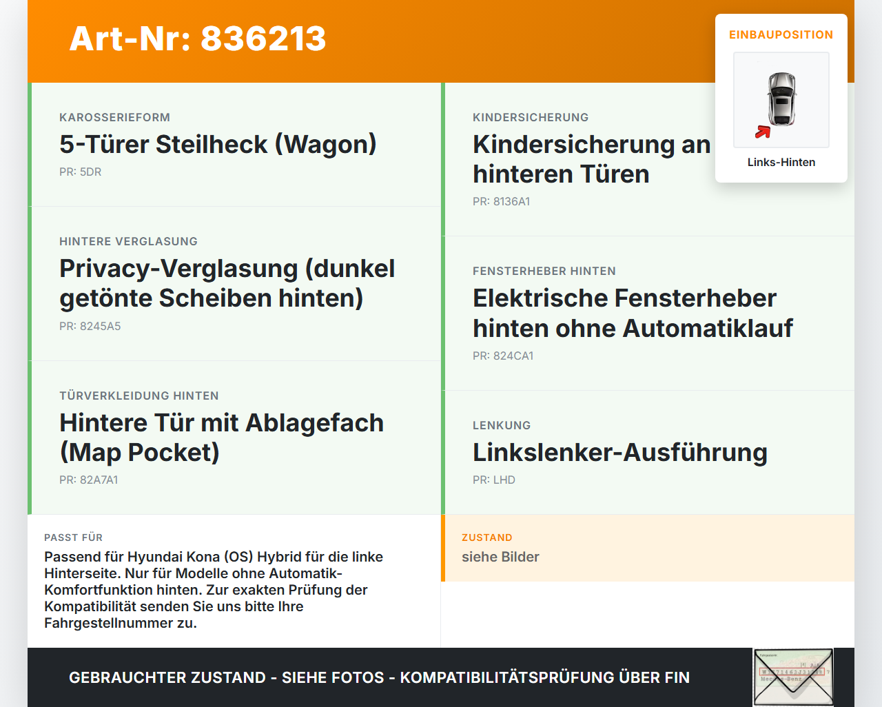 Hyundai Kona Hybr I OS 17-20 Fensterhebermotor mit Fensterheber Links Hinten Hyundai Kona Hybr I OS 17-20... Vorschau 3