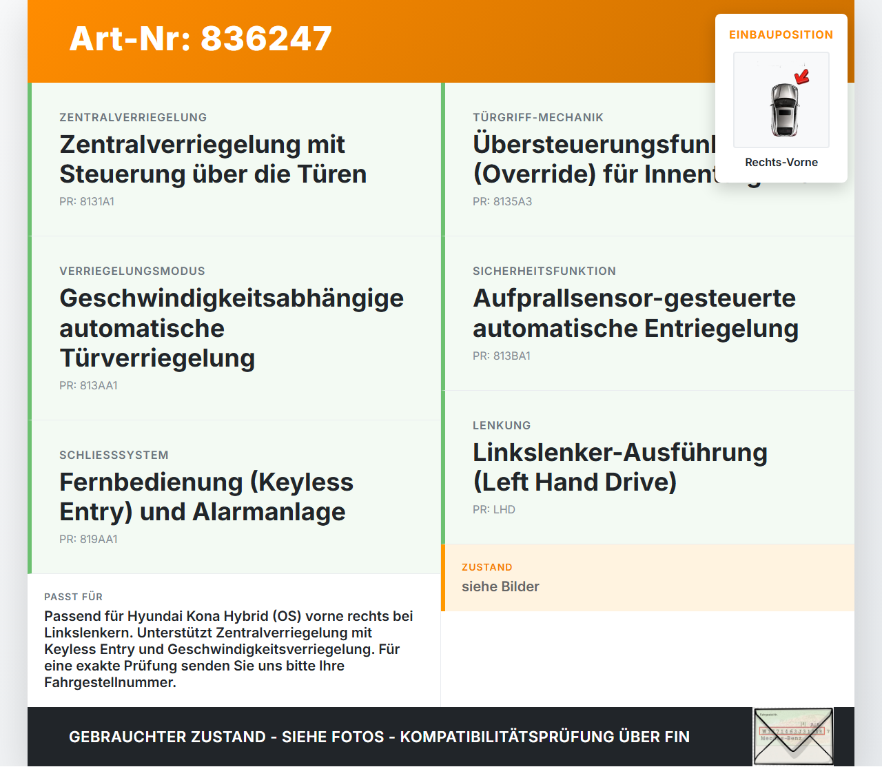 Hyundai Kona Hybr I OS 17-20 Türschloss m. ZV Stellmotor Rechts Vorne Hyundai Kona Hybr I OS 17-20 26.06.2020... Vorschau 3
