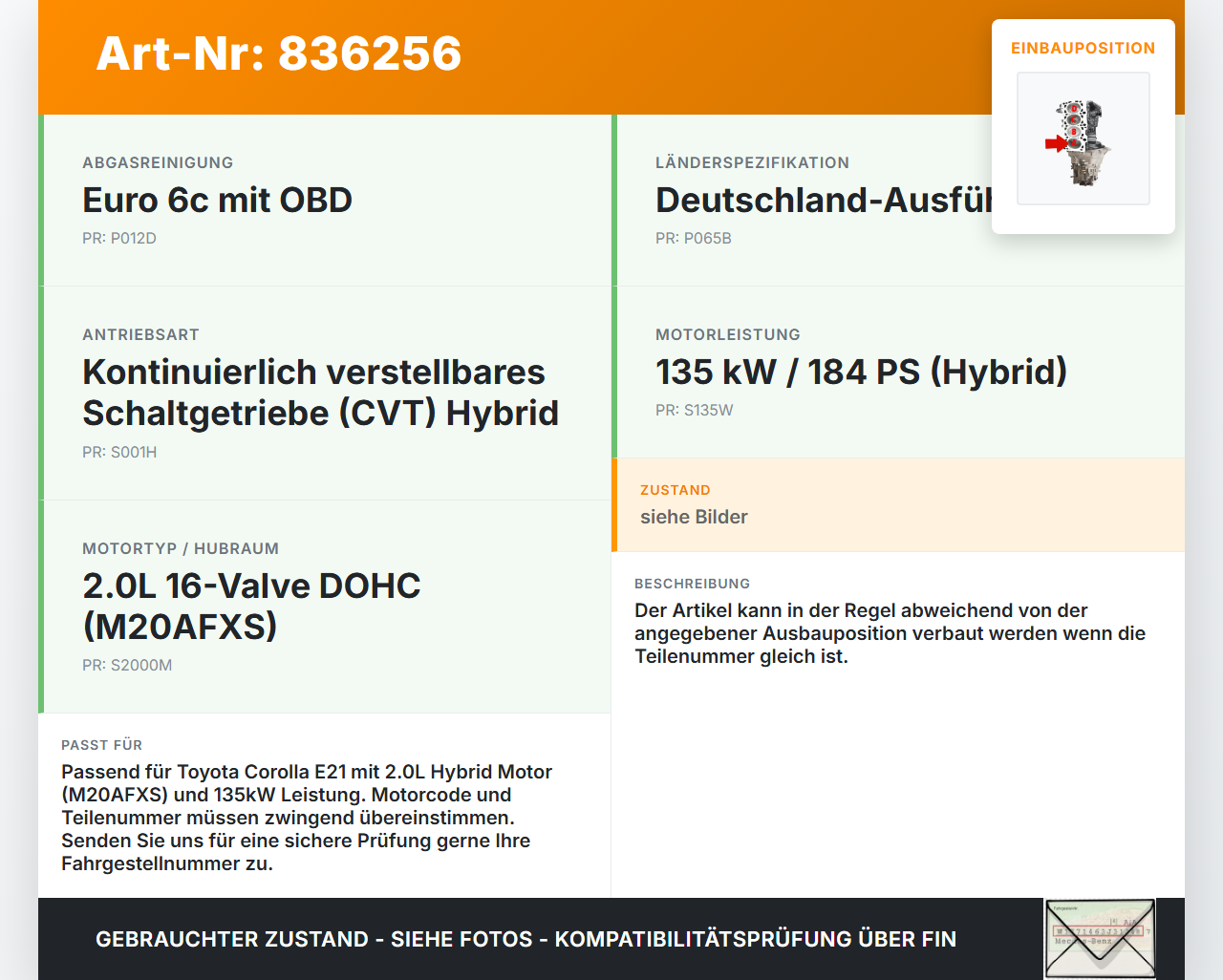 Toyota Corolla E21 19-23 Hybrid 2,0 Hybrid 135KW Kolben mit Pleuel Pos A Toyota Corolla E21 19-23 01.01.2019 gebraucht Vorschau 3