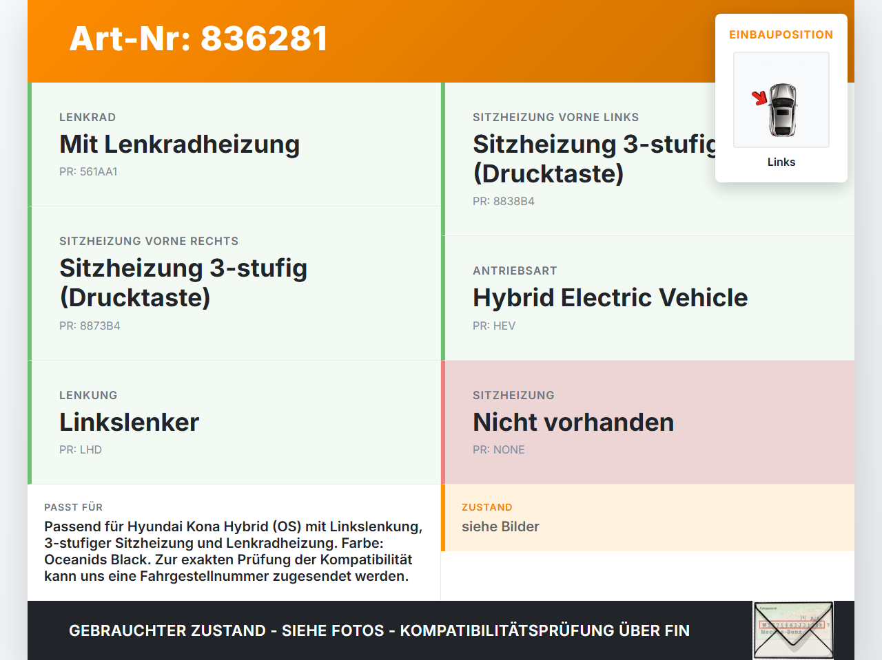 Hyundai Kona Hybr I OS 17-20 Schalter Regler für Sitzheizung und Lenkrad Links Hyundai Kona Hybr I OS 17-20... Vorschau 3