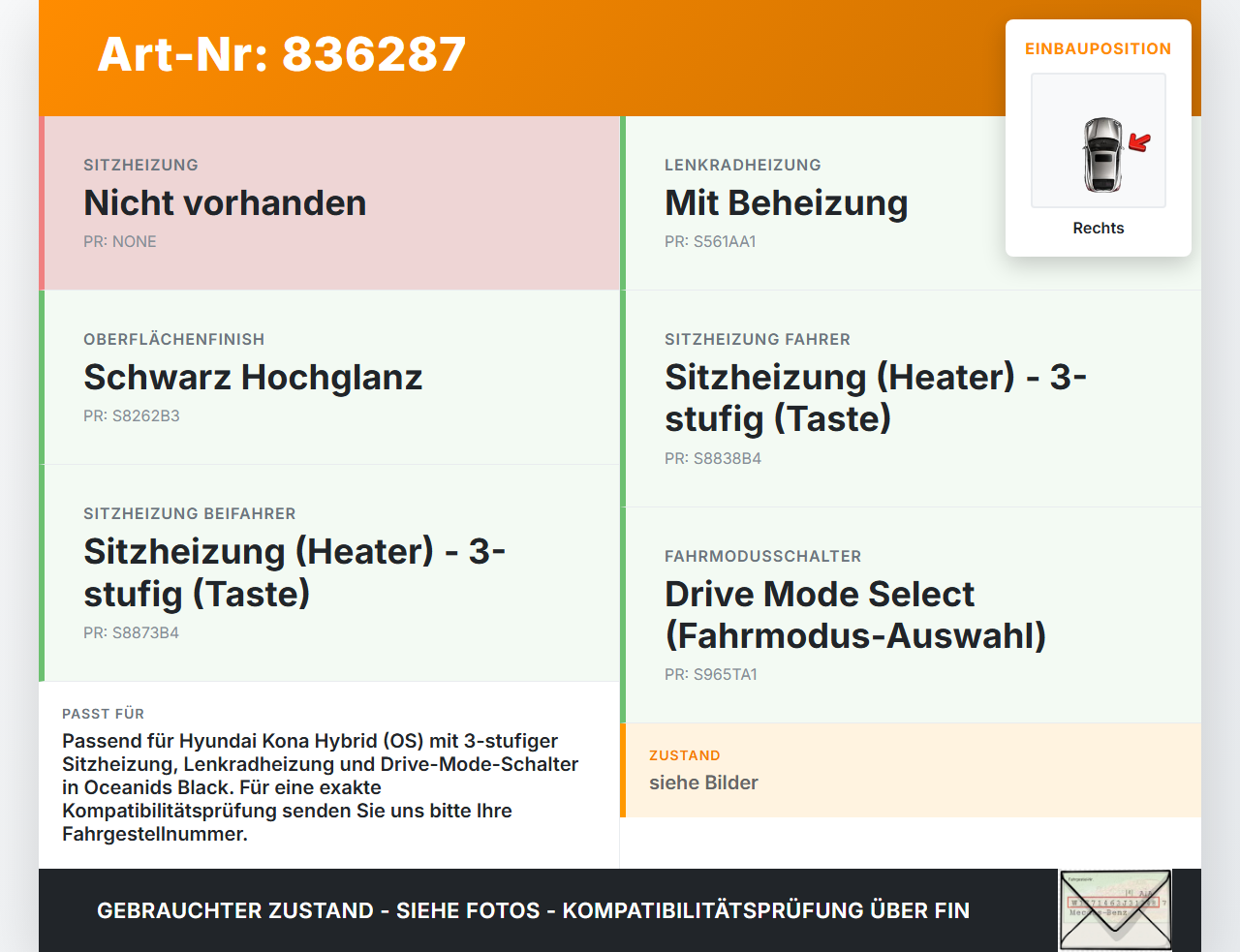 Hyundai Kona Hybr I OS 17-20 Schalter Regler für Sitzheizung Rechts Hyundai Kona Hybr I OS 17-20 26.06.2020... Vorschau 3