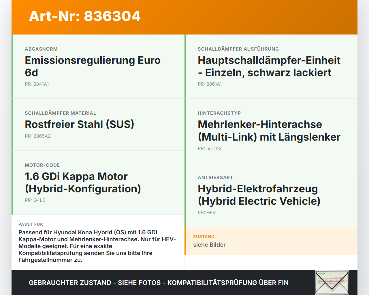 Hyundai Kona Hybr I OS 17-20 Hybrid GDi 1,6 77KW Mitteltopf Auspuff Abgasanlage Flexrohr Hyundai Kona Hybr I OS... Vorschau 3