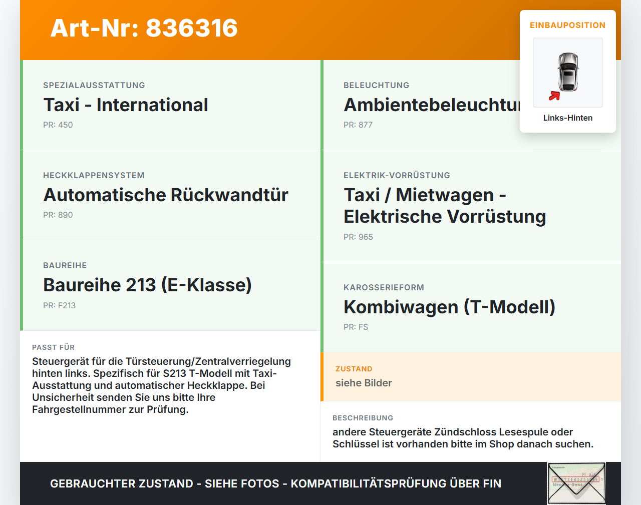 Mercedes S213 E220d 17-21 SG Steuergerät für ZV Zentralverriegelung Links Hinten Mercedes S213 E220d 17-21... Vorschau 3