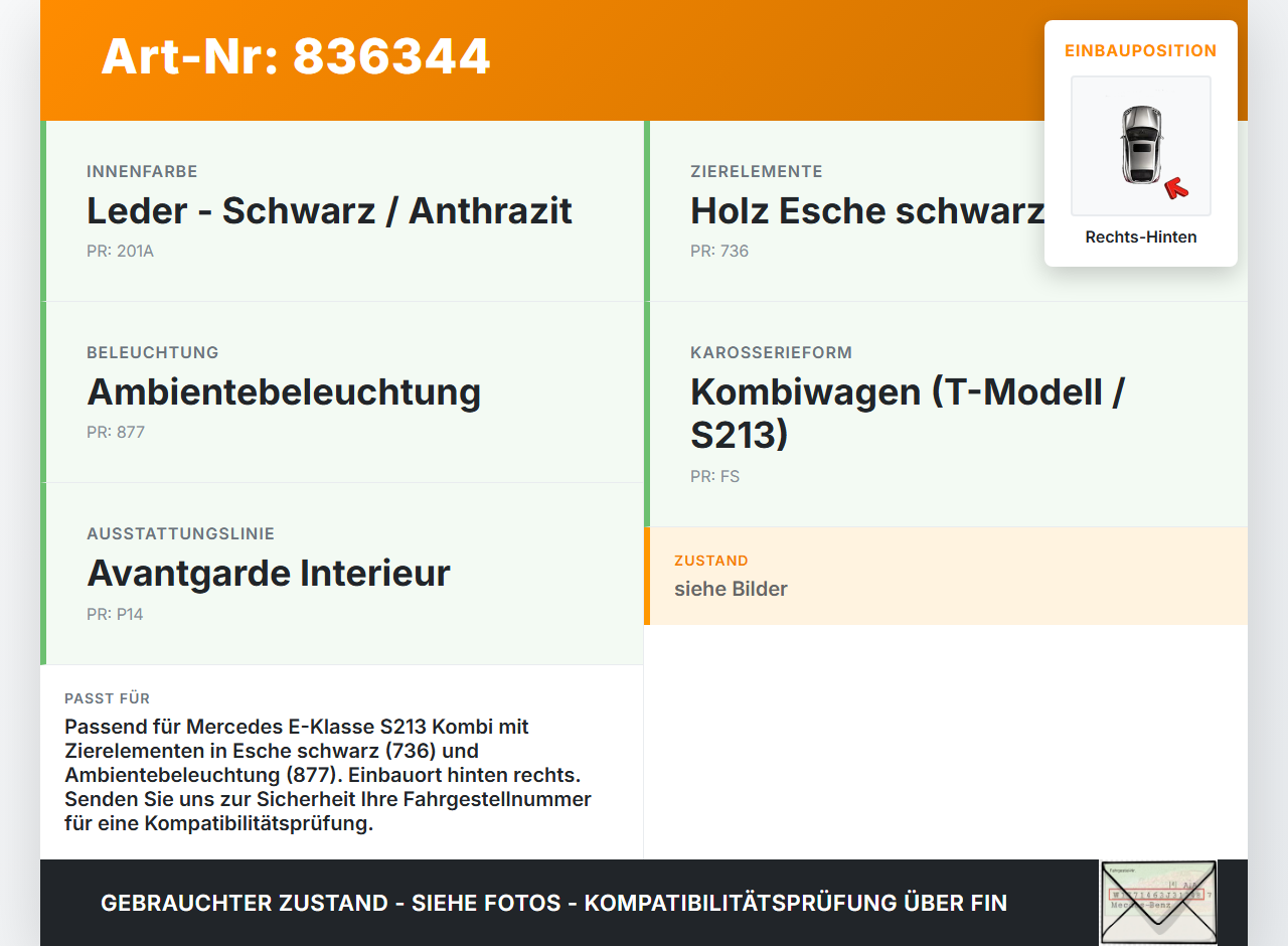 Mercedes S213 E220d 17-21 Kombi Türleiste Rechts Hinten Innen Holzdekor Esche Schwarz 992 Mercedes S213 E220d 17-21... Vorschau 3